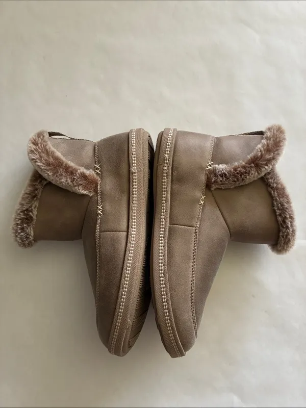 Skechers Plush-Collar Ankle Booties in Taupe - Image 6