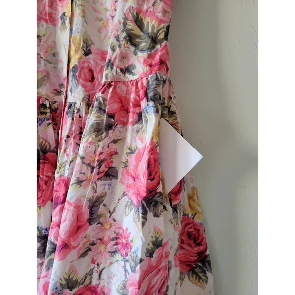 Vintage STARINA Floral Cottage Core Dress SZ M Pink Rose Button Front & Pockets - Image 7