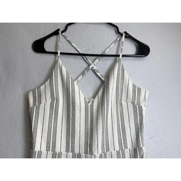 Love Tree Womens Wide Leg Jumpsuit White Black Striped Criss Cross Back Large - Image 5