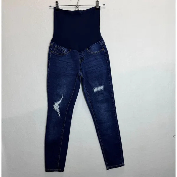 Haute Mama Maternity Skinny Jeans Womens Size S Blue Stretch Distressed Denim - Image 2