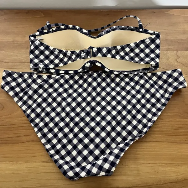 J. Crew Women's Navy Blue & White Gingham‎ Bikini Size Small Top Large Bottoms - Image 8