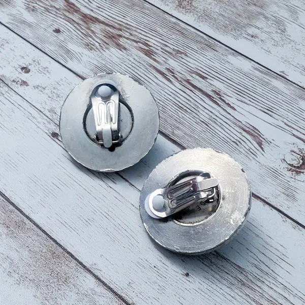 Vintage Clip On Earrings Statement Large Ornate Silver Tone with Black Center - Image 8