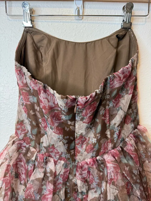 Storia Strapless Sweetheart Corset Top Puff Babydoll Dress in Fall Rose Size S - Image 5