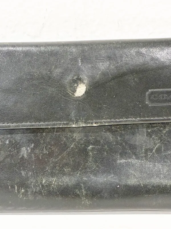 Vintage Black Leather Coach Trifold Wallet Snap Button - Image 2