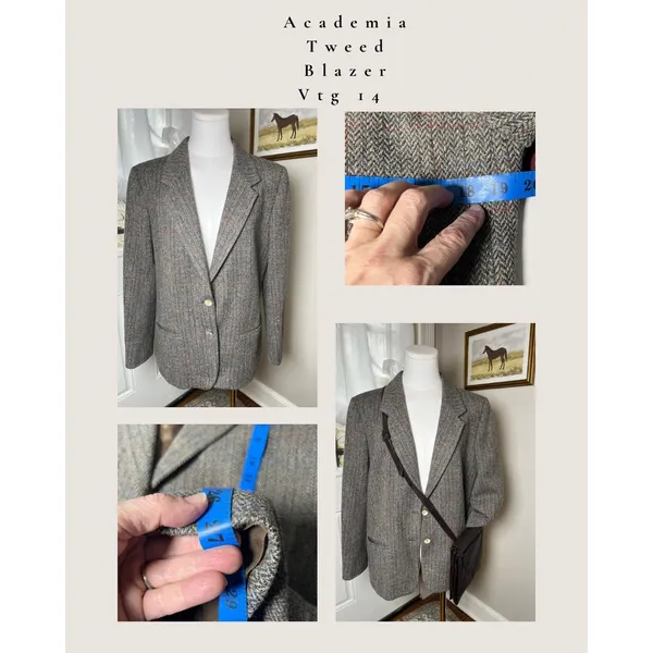 Vintage Academia Tweed Blazer Brown Herringbone‎ Haggar Women 14 - Image 8