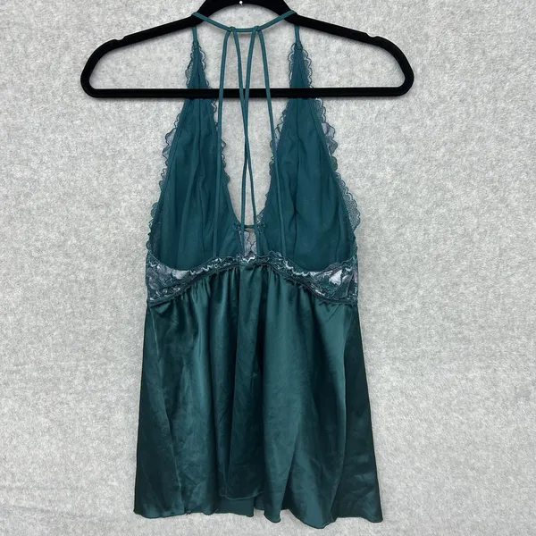 Auden Plunge Babydoll Nightie Satin Lace Strappy Back Nightie Women’s L Teal - Image 5