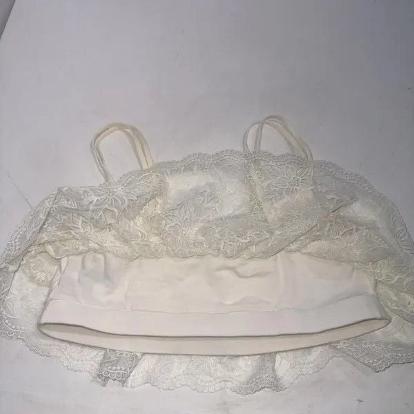 Aerie Bralette Pullover Wireless Lace Overlay Crop Top Bra Cream‎ Size Large - Image 10