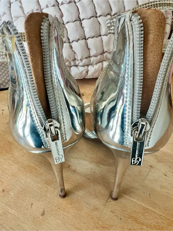 Jessica Simpson Silver Crystal-Strap Pointed Toe Heels - Image 3