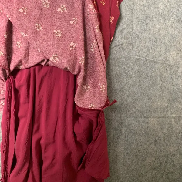 Free People Women Size Large Floral Boho Tie-Detail Mini Tea Dress Earth‎ Red - Image 6