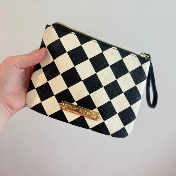 Betsey Johnson Checkered Wristlet Pink Sequin‎ Bow Heart Charm Clutch Bag - Image 6