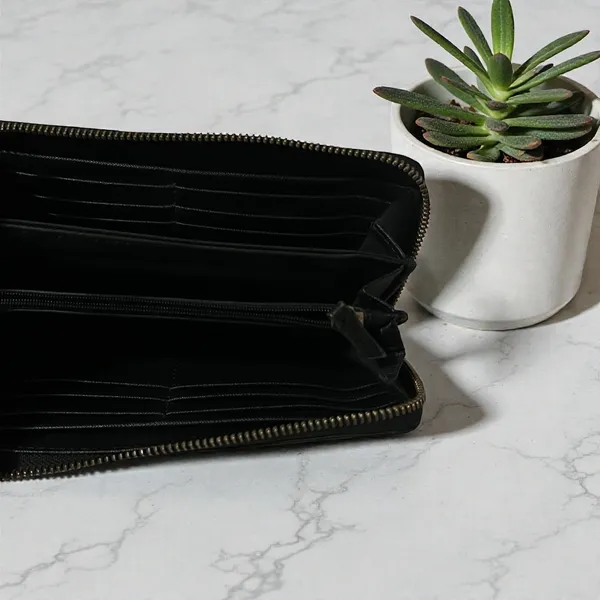 Fossil Black Leather Zip Around Continental‎ Wallet Organizer - Image 7