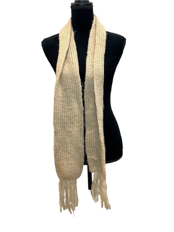 Cream Knit Fringe Scarf - Image 4