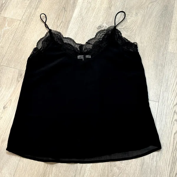 Wishlist Apparel Womens Chiffon Cami Tank Top Black Lace Neckline Size Small‎ - Image 2