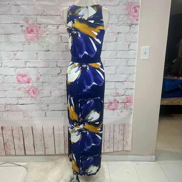 Weston Anthropologie sleeveless purple floral tulip hem maxi dress - Image 8