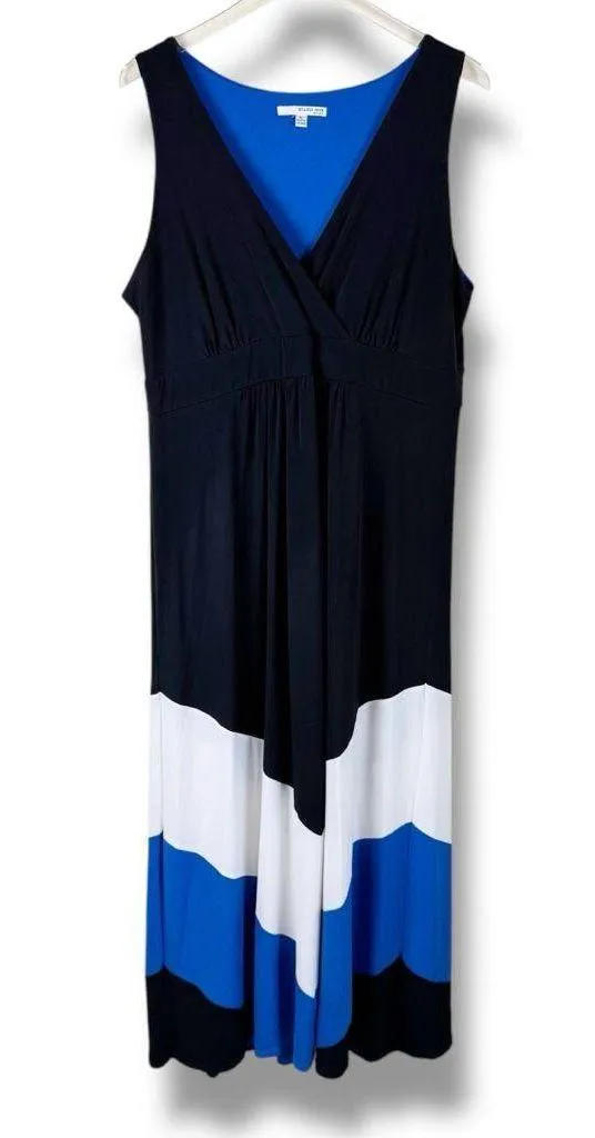 Studio One Colorblock Maxi Dress XL Black Blue White Sleeveless V Neck - Image 7