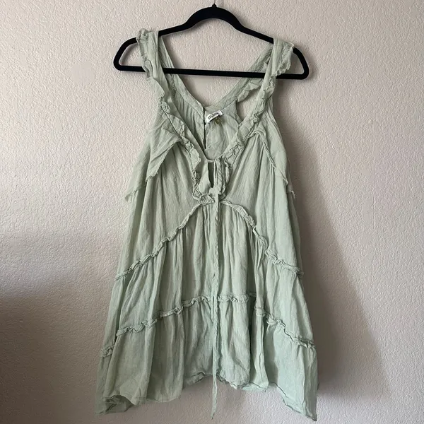 Anthropologie Celandine Boho Ruffle Tiered Mini Dress in Mint Green - Image 3