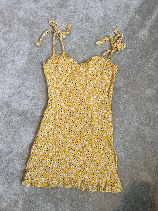 Yellow Floral Tie-Shoulder Sundress - Image 4