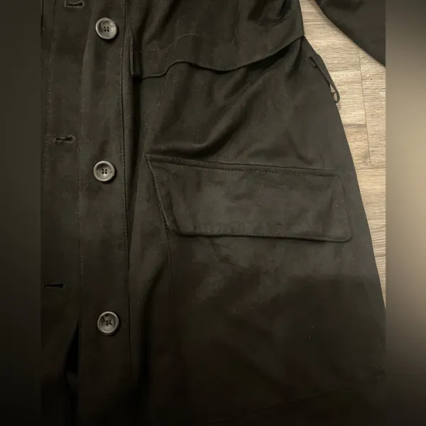 Zara Faux Suede Black Belted Trench Coat M - Image 10