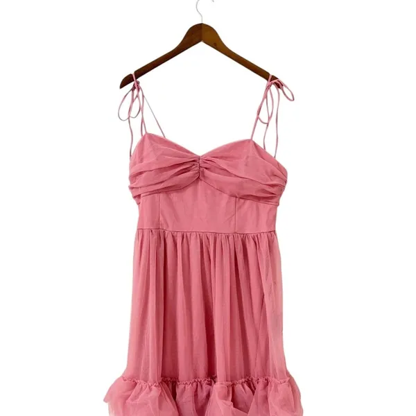 Lulus Endlessly Darling Dusty Rose Mesh Tiered Tie-Strap Maxi Dress size XL NWT - Image 4