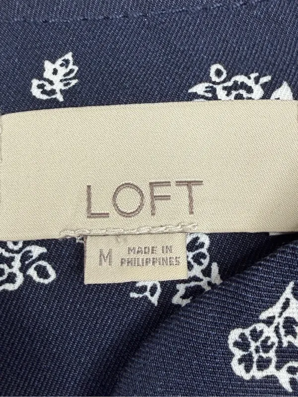 LOFT Navy Floral Zip Front Peplum Jacket Blouse Tie Waist Lined Medium - Image 7