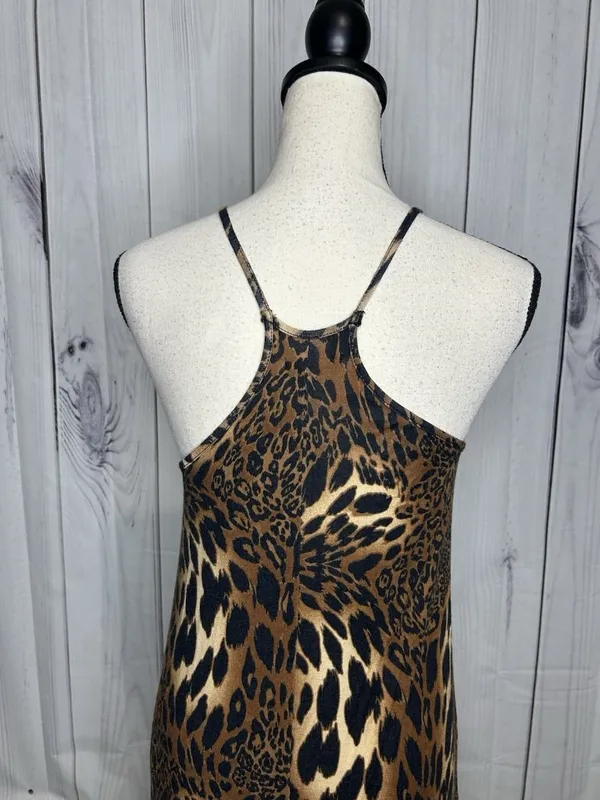 12PM By Mon Ami Maxi Dress Womens Sz S Spaghetti Strap Animal Print Knit - Image 7