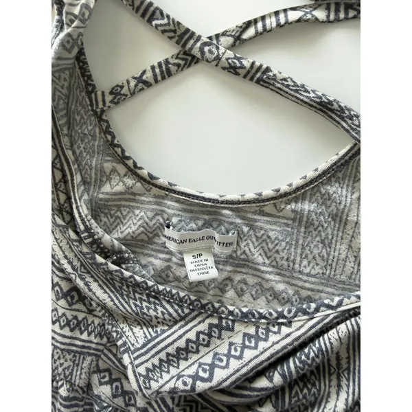 American Eagle‎ Outfitters Tribal Print Strappy Back Mini Dress Grey White Small - Image 3