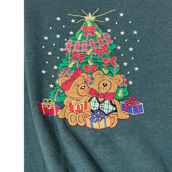 Nutcracker Crewneck Sweatshirt Green Teddy Bear‎ Christmas Tree Embroidered M - Image 2