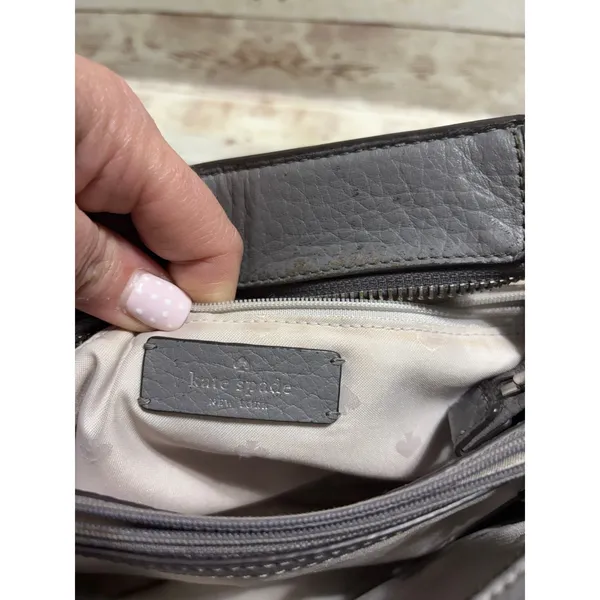 Kate Spade New York Leighton Pebbled Leather Gray Satchel Handbag Old Purse - Image 7