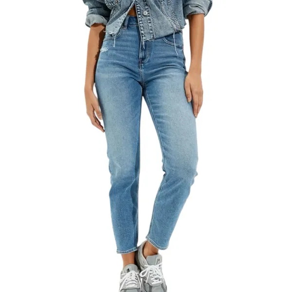 NWT American Eagle Stretch Mom Jeans Size 4 High Rise Medium Wash Distressed - Image 3