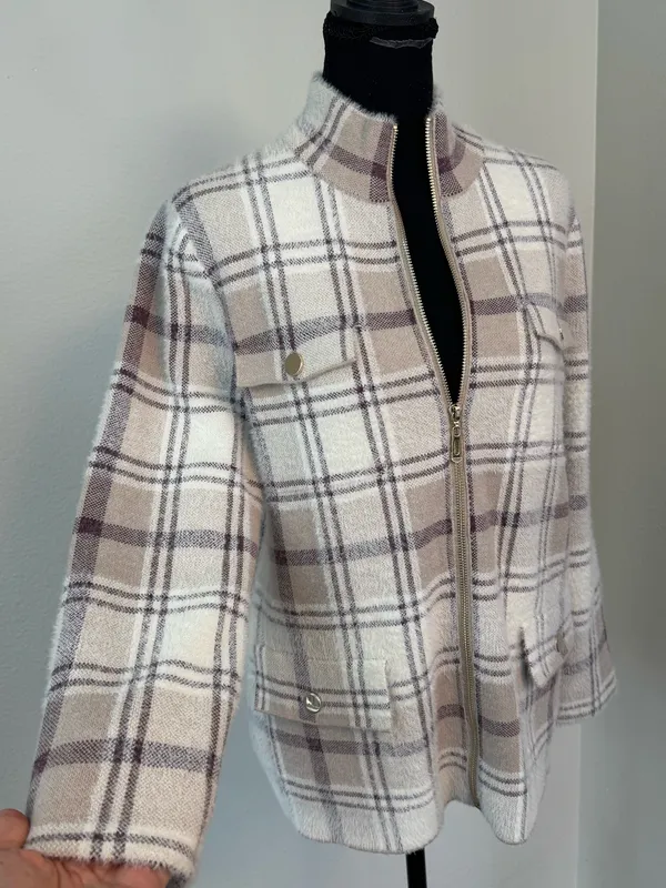Rachel Zoe Plaid Fuzzy Zip-Up Jacket Size Medium - Image 3