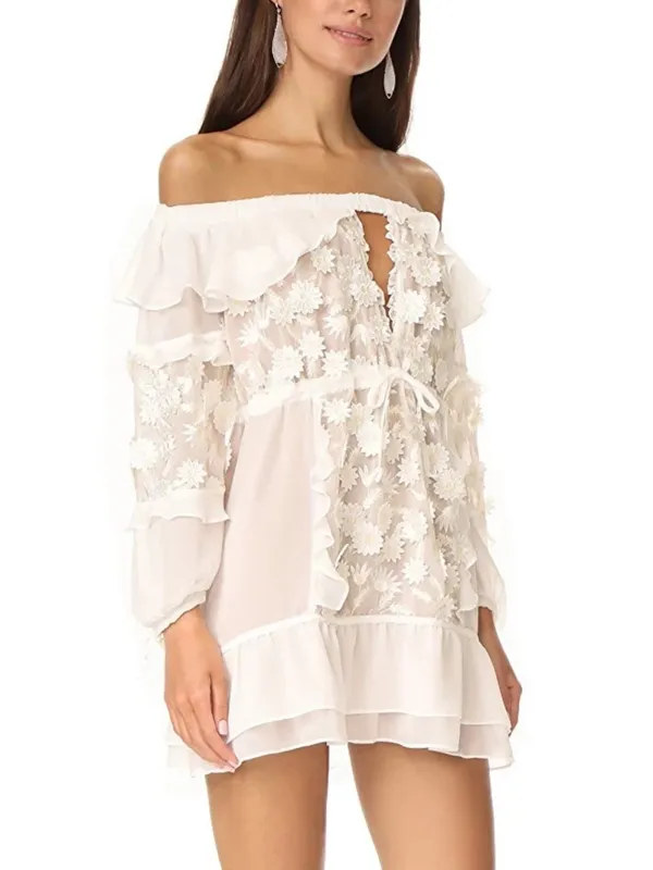 For Love & Lemons Bridal Carolina Daisy Off The Shoulder Mini Dress size Medium - Image 3