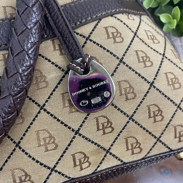 Dooney And Bourke Vintage Leather Brown Leather Signature Canvas Satchel Handbag - Image 8