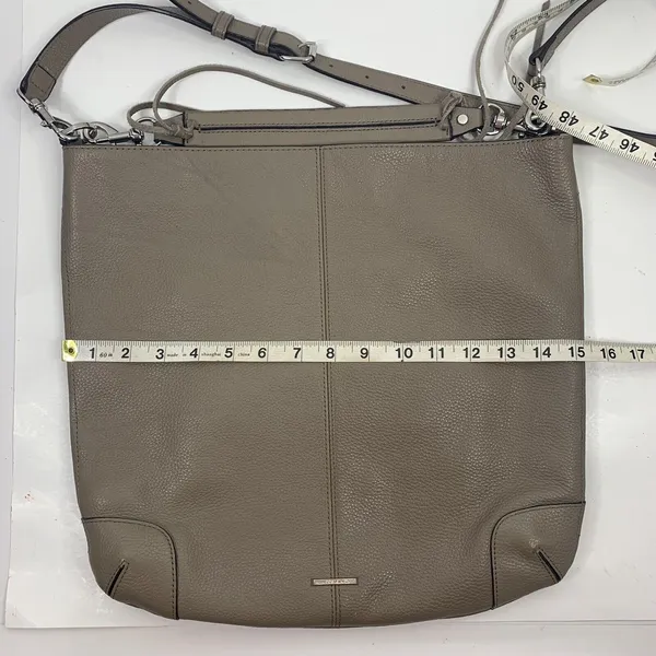 Rebecca Minkoff Reagan Taupe Pebbled Leather Crossbody Hobo Bag Silver Hardware - Image 10