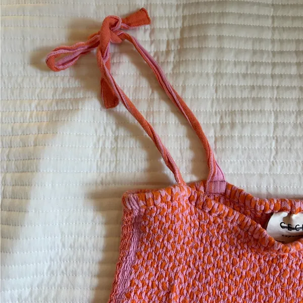 Cecilie Copenhagen Pink & Orange Tiered Tie-Shoulder Dress - Image 9