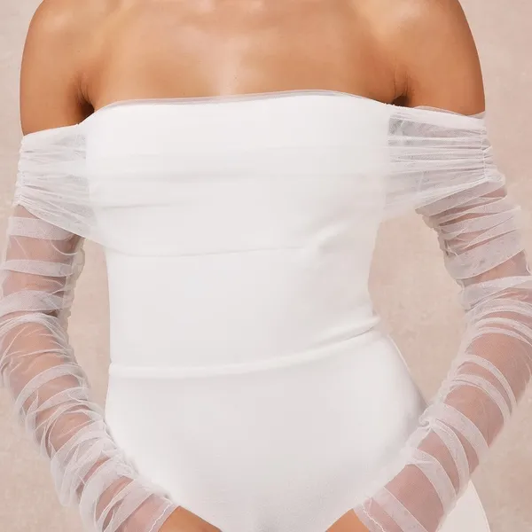NEW Lulus Bridal Beautifully Beloved White Mesh Off-the-Shoulder Gown Maxi Dress - Image 3