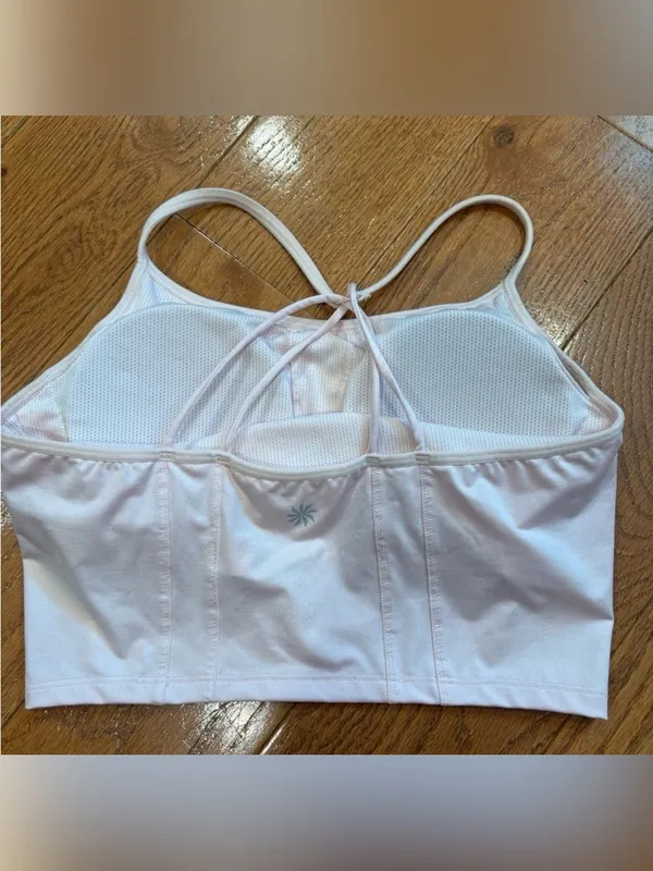 Athleta Medium Pink Longline Sports Bra Crop Tank Strappy Back Yoga Activewear - Image 4