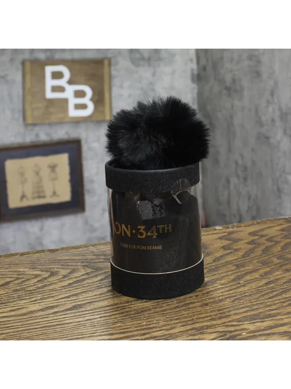 NEW On 34th Womens Boxed Rib-Knit Beanie Pom Pom MO1542501 Black - Image 2