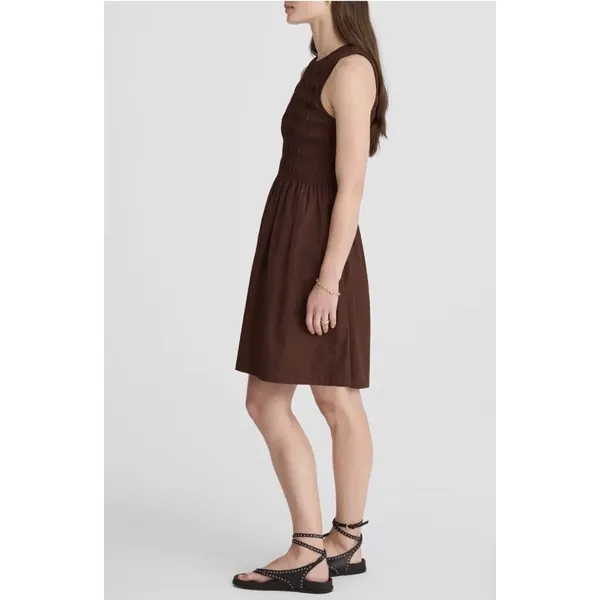 Madewell Brown The Melody Smocked Mini Dress Size XS NWT Cotton Poplin Summer - Image 3