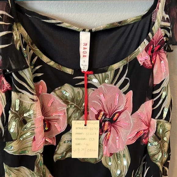NWT‎ Raga small women’s floral dress beaded - Image 4