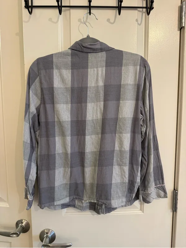 Victoria's Secret Blue Gray Plaid Pajama Top - Image 5