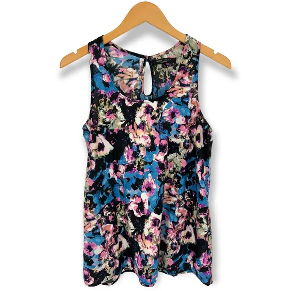 Romeo & Juliet Couture L Floral Pattern Sleeveless Blouse Tank Top Womens Blue - Image 4