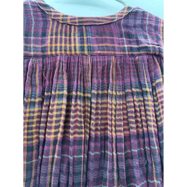 Free People Come On Over Tunic XS Purple Orange Plaid Raw Hem Gauze Boho‎ Top - Image 10