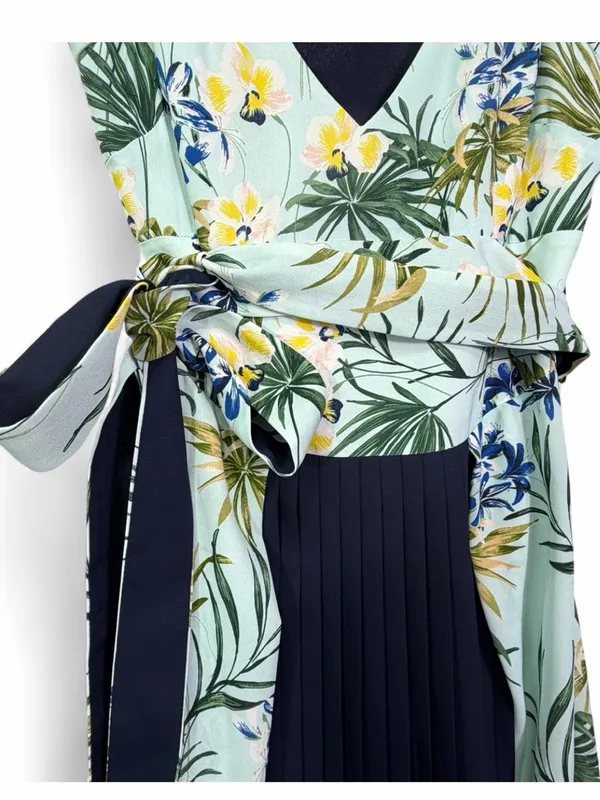 CUE & KBC collaboration Women’s V-Neck Tropical Georgette Hi-Lo Dress Size 10 - Image 8