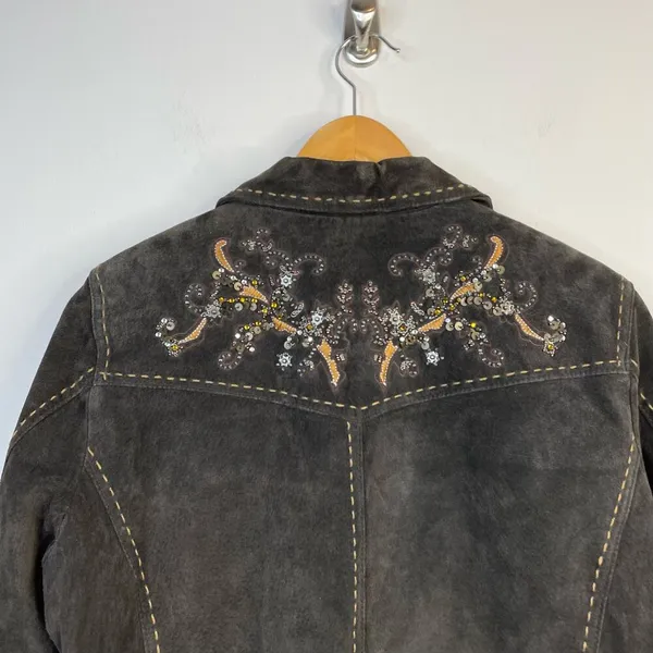 Coldwater Creek Y2K Brown Suede Leather Western Cowgirl Embroidered Jacket L - Image 9