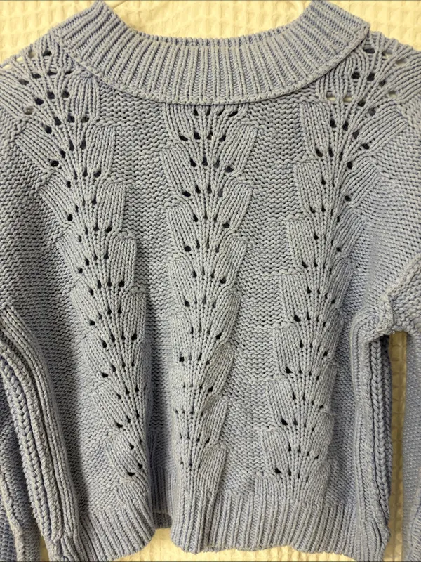 Free People Bell Song Texture-Knit Sweater Vintage Blue Periwinkle Medium - Image 3