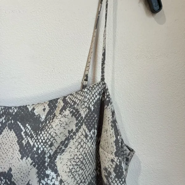 H&M Snake Print‎ Gray and Cream Satin Midi Slip Spaghetti Strap Dress Sz S - Image 7