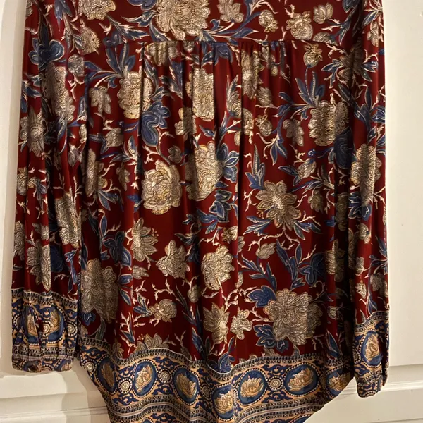 Lucky Brand Mix Print Boho Top. Red turquoise. Size‎ small. Long sleeve - Image 5