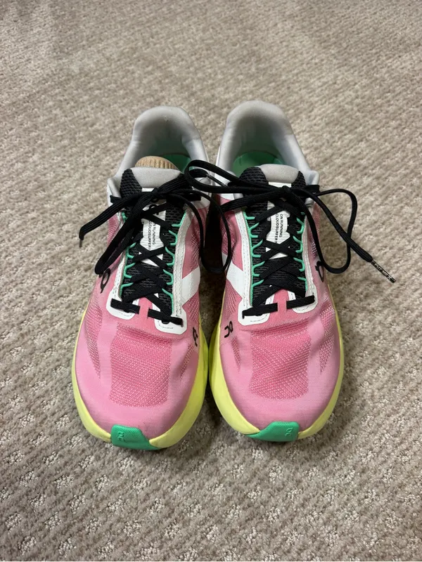 On Women's Cloudsurfer Next sneakers in Pink/Limelight, size 9.5W - Image 2