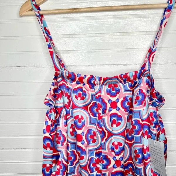 Melloday Printed Wide Leg Patterned Pocket Jumpsuit Size XL Red Blue - Image 4