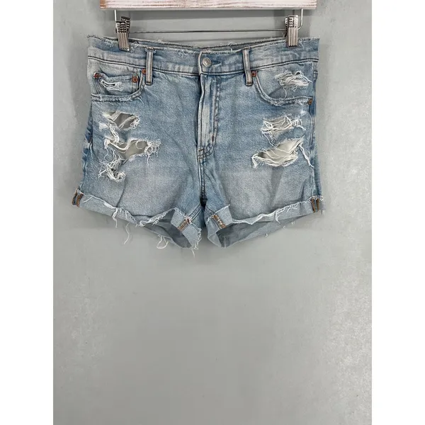 American Eagle Womens Relaxed Short Light Wash Distressed Denim 4 - Image 2